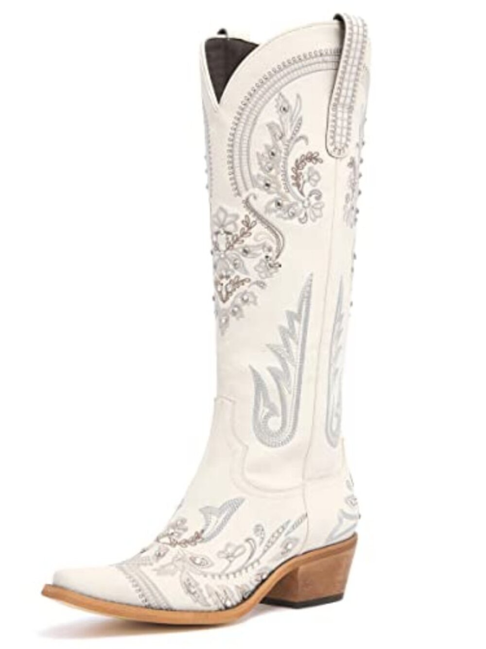 Western Cowboy Boots for Women Rhinestone Knee High Cowgirl Snip Toe